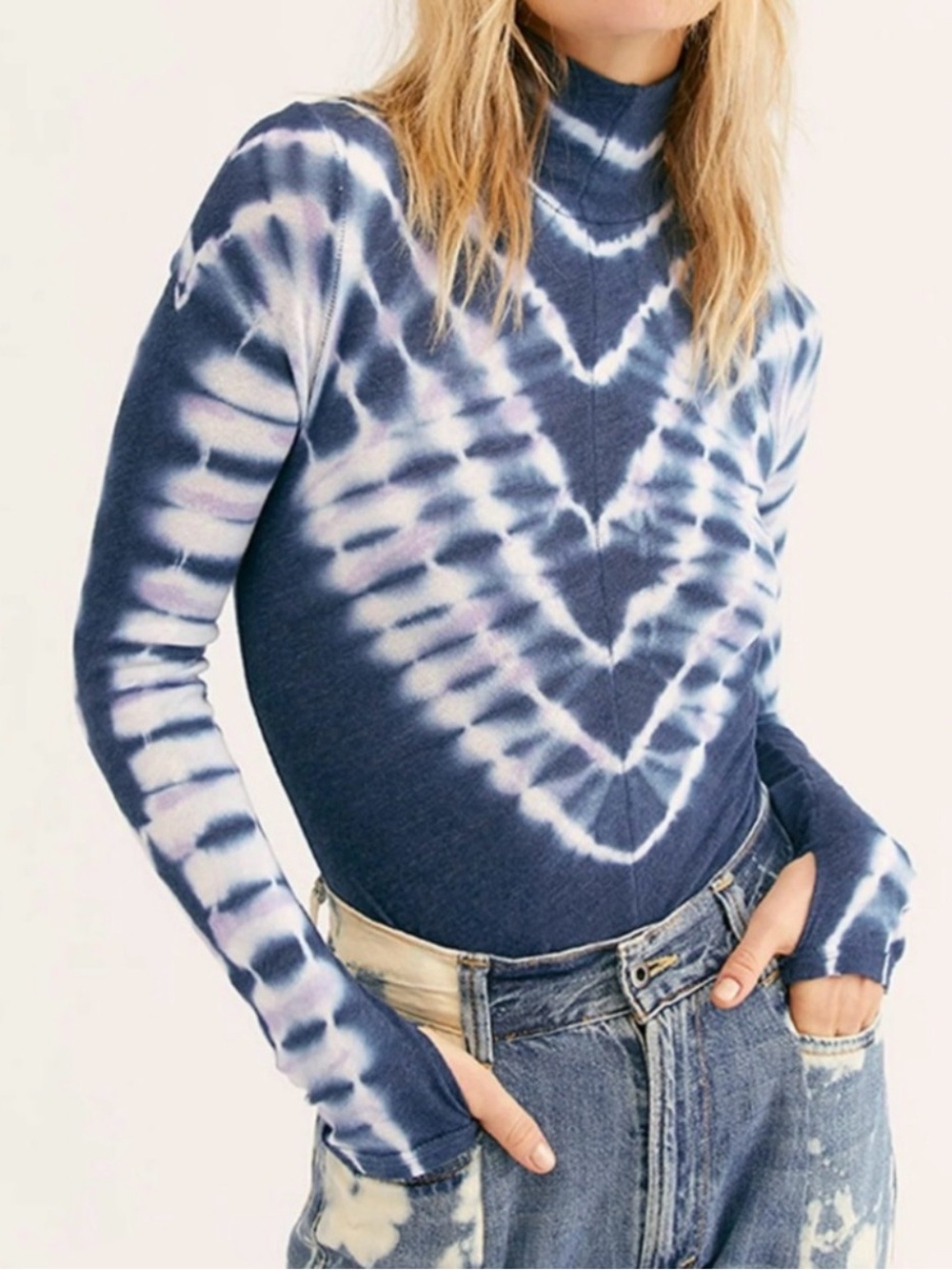Free People - We The Free Psychedelic Chevron Tie Dye Long Sleeve Turtleneck Med
